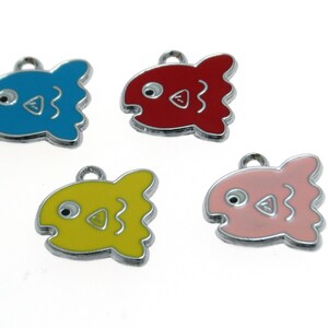 Fish Charm, Zinc Alloy enameled Fish Charm Pendant, 22 X 22mm, Available in 4 Colors Sold Per Piece or Packs of 4