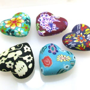 Large Polymer Clay Heart Beads / Pendant . 50mm / 2&quot; Handmade Colourful Heart Pendant Beads. Sold per piece. 13 styles available.