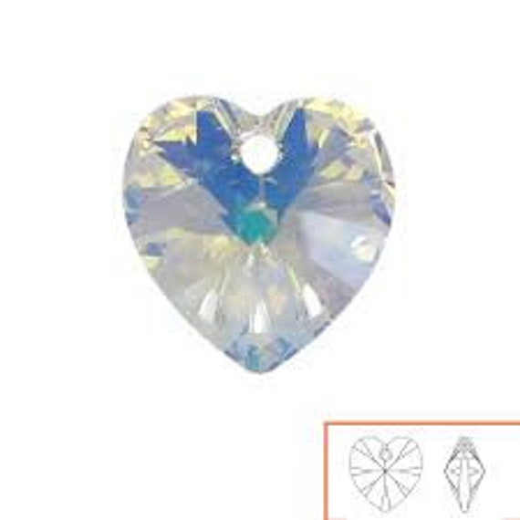 Swarovski 6228 Xilion Heart 14mm Pendant Crystal Silver Night Pack of 2