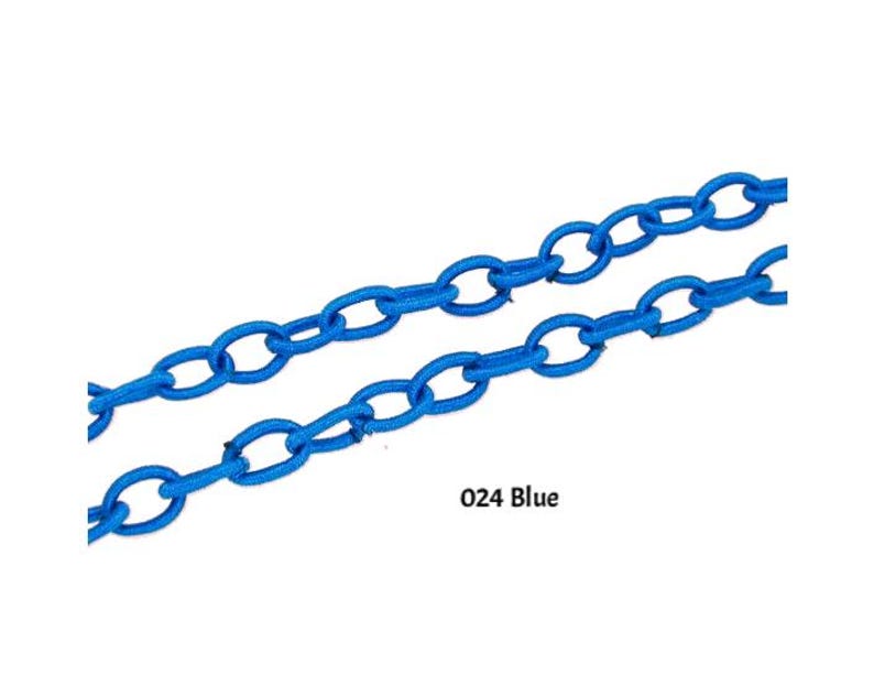 May include: A close-up of a blue chain made of fabric. The chain is made of oval links and is about 1/2 inch wide. The chain is shown in two rows, with the top row slightly offset from the bottom row. The text "024 Blue" is visible in the lower right corner of the image.