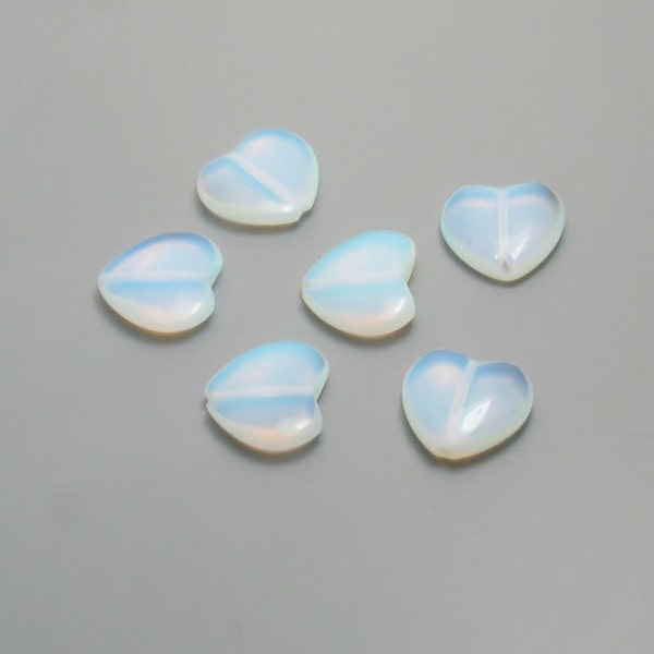 Opalite Heart beads 16mm 6 Pcs. Gemstone Beads, Moonstone Heart Beads, Heart Beads