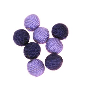 Fiber Wrapped Acrylic Bead, 15mm Round Wrapped Beads. Handmade Fiber Wrapped Acrylic Beads. Sold in packs of 2 or 6 Beads Purple Shades