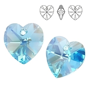 Swarovski Aquamarine Hearts, Swarovski® crystals, Crystal Passions®, Xilion heart pendant Article 6202. Two sizes available 10 & 14mm.