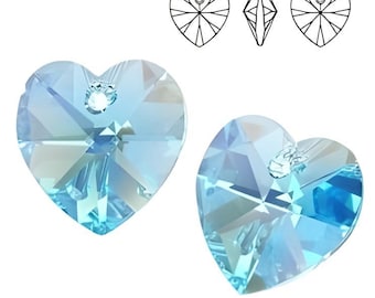 May include: Two light blue crystal heart-shaped pendants with a hole at the top for hanging.