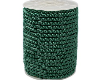 5mm Round Green Color Twisted Nylon Cord, Semi-soft Cord, Twisted Designer Cord sold in Lengths of 1 Meters / 1.10  Yards