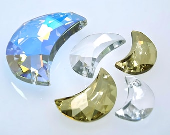 Swarovski 6722 Crystal Moon Pendants in Crystal Clear, Clear AB & Golden Shadow Sizes 16, 20, 30, and 50mm. Sold in Packs of 1 Piece