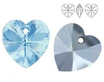 Swarovski Aquamarine AB Hearts, Swarovski® crystals, Crystal Passions®, Xilion heart pendant Article 6202. Available in 10mm, 14mm and 18mm