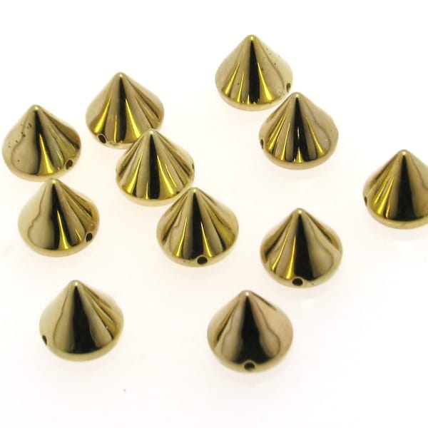 Gold Spike Beads, CCB Acrylic Cone Beads, Sew on or Glue on 12x11mm Hole 1.5mm Qty 20 or 50 Pieces