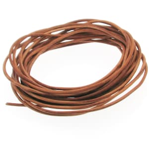 Cordão redondo de couro genuíno natural de 2 mm, cordão de couro legítimo vendido em comprimentos de 2 metros / 2,2 jardas