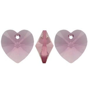 Swarovski 14mm Light Rose Heart Pendant, Swarovski® crystals, Crystal Passions®, 14mm Xilion heart pendant Article 6202. Sold in packs of 2