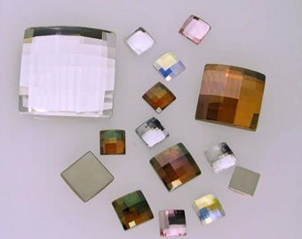 Swarovski 2493 Chessboard Foiled Flatbacks. Available in Crystal Clear, Crystal Clear AB, Light Rose & Copper. Sizes 8, 10, 12, 20 and 30mm.