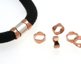 Rose Gold Tube Beads, Brass Tube Beads. Climbing Cord Tube Bead, Gold color Brass Slider 12x6mm, Hole 10mm 4 Pieces