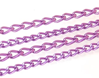 Purple Aluminum Twisted Curb Chains, Purple Color, Anodized Aluminum Chain, in 2 sizes: about 4x7mm & 5x9mm x 1.0mm thick. Sold per Meter