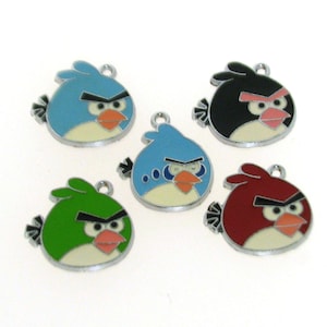 Dijes de pájaros, dijes de pájaros locos esmaltados en aleación de zinc, disponibles en 5 colores variados, se venden en paquetes de 2 y 10 piezas