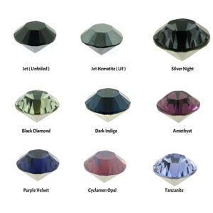 Swarovski SS39 1088 (1028) Kristall Chatons, svarta och lila nyanser, Swarovski® 8 mm folierade spetsig baksida Chatons, 6-pack