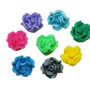 Colorful Rose Flower Polymer Clay Beads. 16 x10mm Fimo Clay Rose Flower Beads. 9 colors available sold in packs of 2 & 10 Beads,