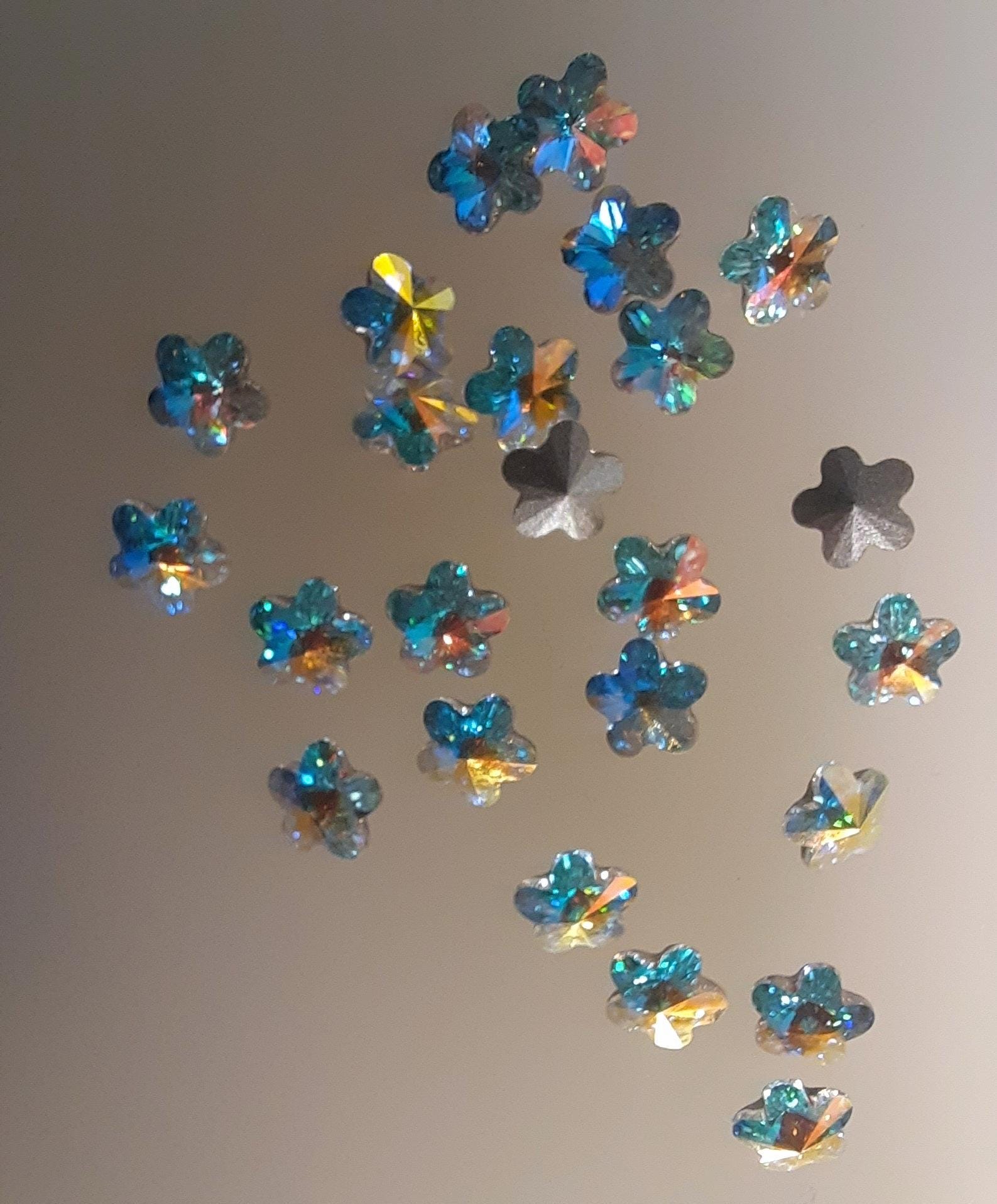 Swarovski 4744 Crystal AB Faceted Flower Stones, Crystal