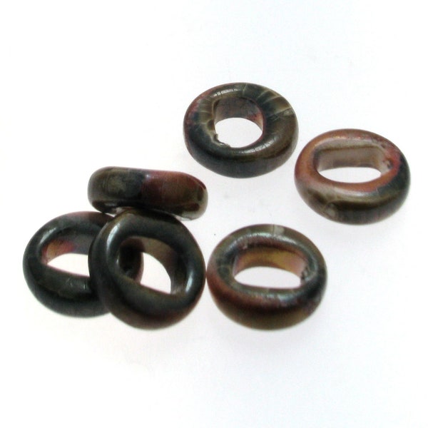Ceramic Bead Tube Slider, Cherry Caramel Glazed Ceramic Tube Beads, Ideal for for 10 x 6mm Oval Licorice Leather 2 Pieces
