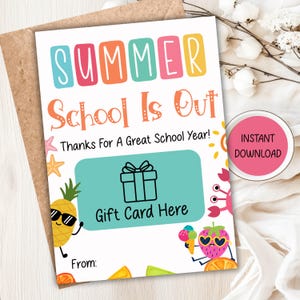 Teacher Gift Card Holder Printable, School's Out Gift, End of School Year, School Staff Gift, Appreciation Thank You Teacher, Party Idea
