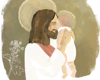 Faith to Save / Jesus Christ  and Child Art Print / Religious Faith Christian Catholic LDS Mormon Nursery Baby Shower Gift Wall Miscarriage