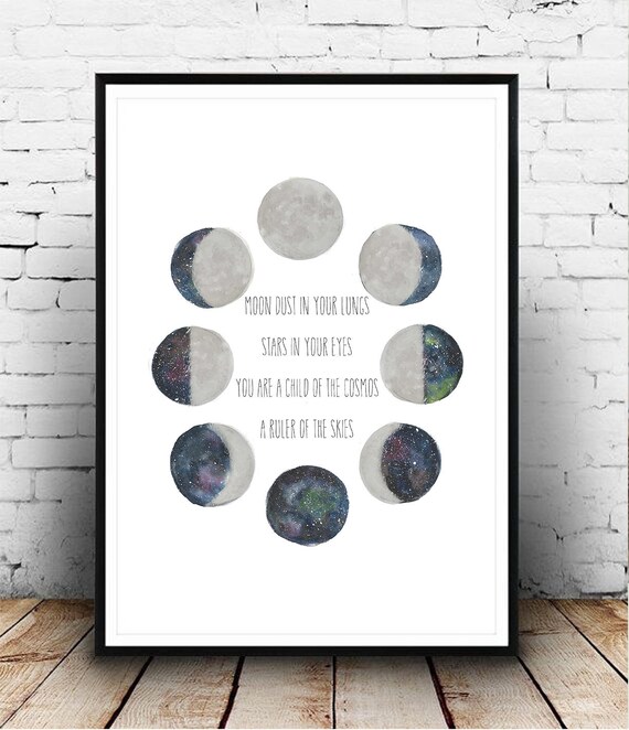 Aquarelle Lune Art Citation Peinture Imprimer Espace Art Phase Etsy France