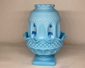 Westmoreland Hand Painted Blue Milk Glass Fairy Lamp Light Signed and Dated