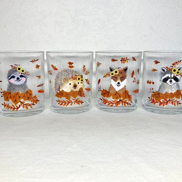 Harvest Hand Woodland Creatures Fall Glasses Set of 4