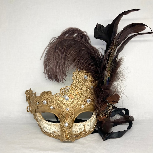 Venetian Masquerade Ball Mask Lace with Feathers