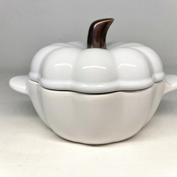 White Ceramic Small Lidded Pumpkin Soup Bowl Global Connections