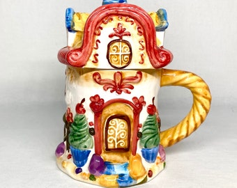 Vintage Hand Painted Ceramic Covered House Mug Large