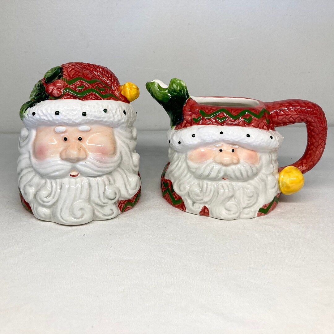 Vintage Holiday Santa Cream and Sugar Bowl Set Etsy