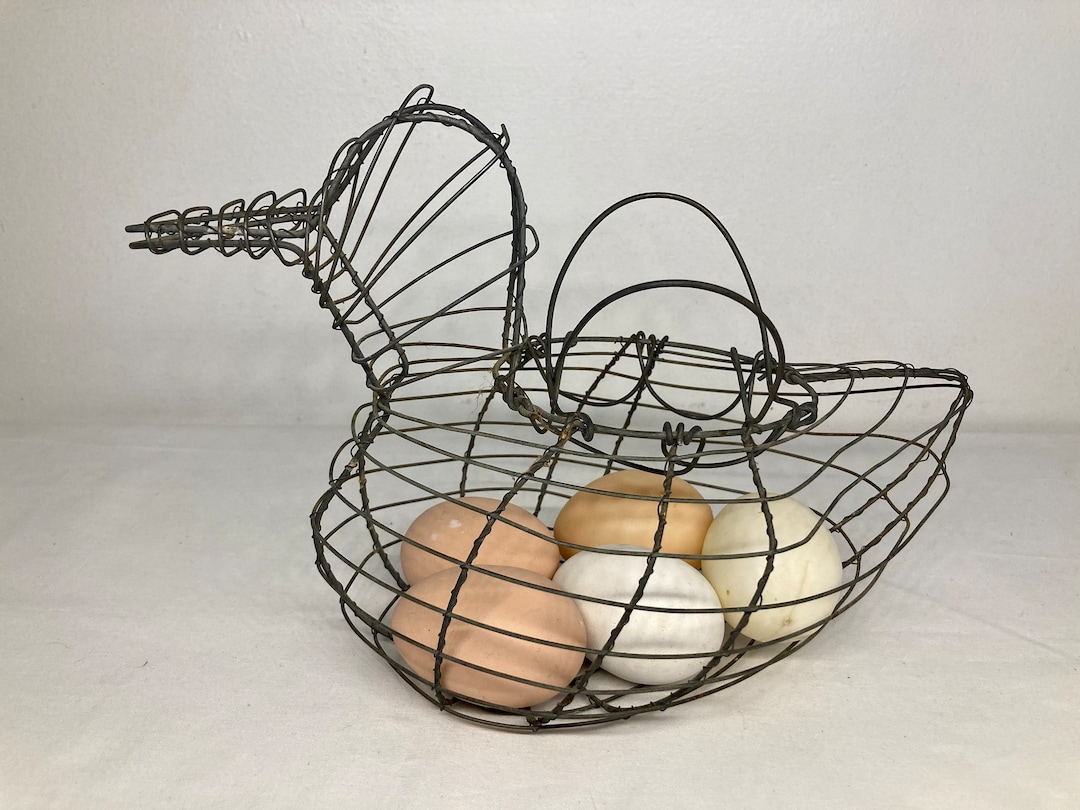 Vintage Wire Chicken Egg Collecting Basket Etsy