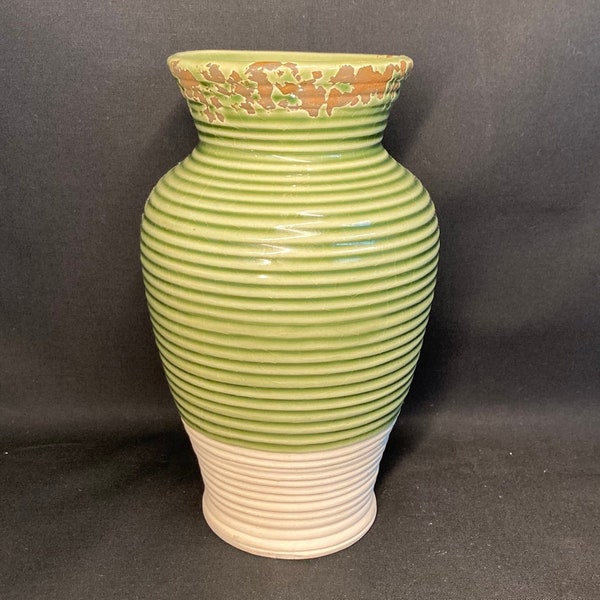 Hand Thrown Green and Tan Vase