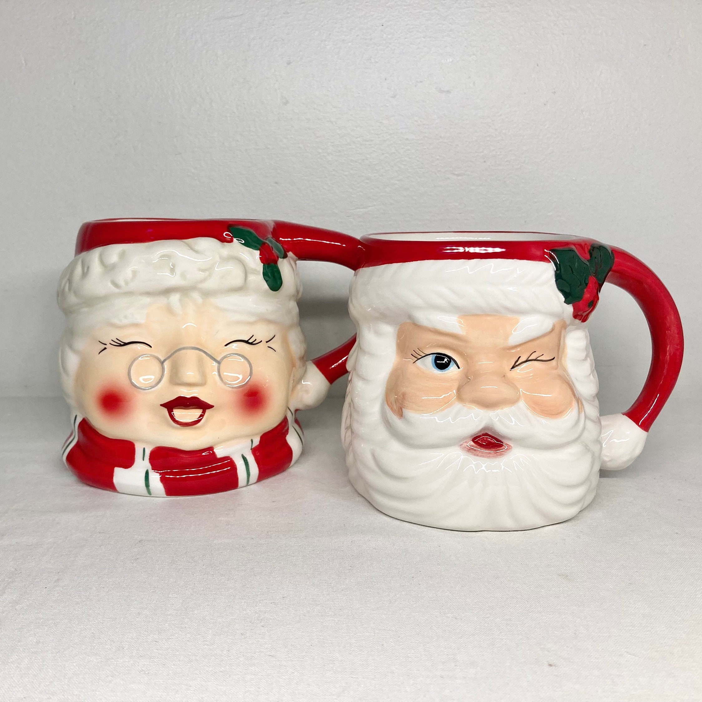 Vintage Christmas Decor, Vintage Santa Claus Mug, Bottle Brush