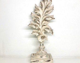 Decorative Wooden Feather Leaf Statue 15”