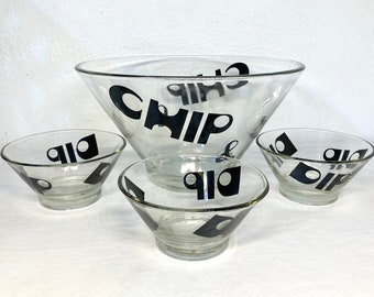 Vintage 1970s Wheaton Glass Chips + Dip Bowls 4 Piece Set