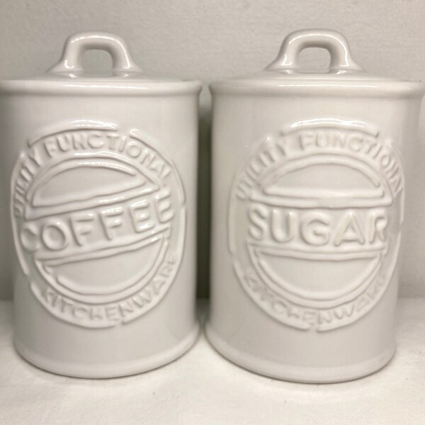 The Old Pottery Company White Sugar and Coffee Canisters