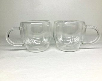 Double Walled Glass Cups Hot/Cold Espresso 5.5 oz Set of 2
