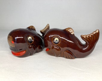 Vintage Japanese Whale Salt and Pepper Shakers