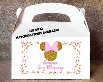 Glitter Mickey with bow Tie Baby Shower Treat Bags Candy Favor PERSONALIZED SET of 12-Fully Assembled with Tissue~Mini Size Free Ship!