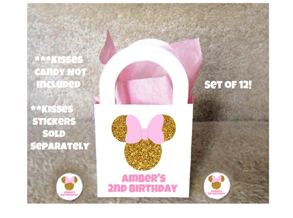 Glitter Mickey with bow Tie Baby Shower Treat Bags Candy Favor PERSONALIZED SET of 12-Fully Assembled with Tissue~Mini Size Free Ship!