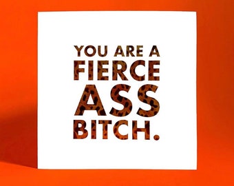 Funny Fierce Ass Bitch Animal Print Foil Greeting Card