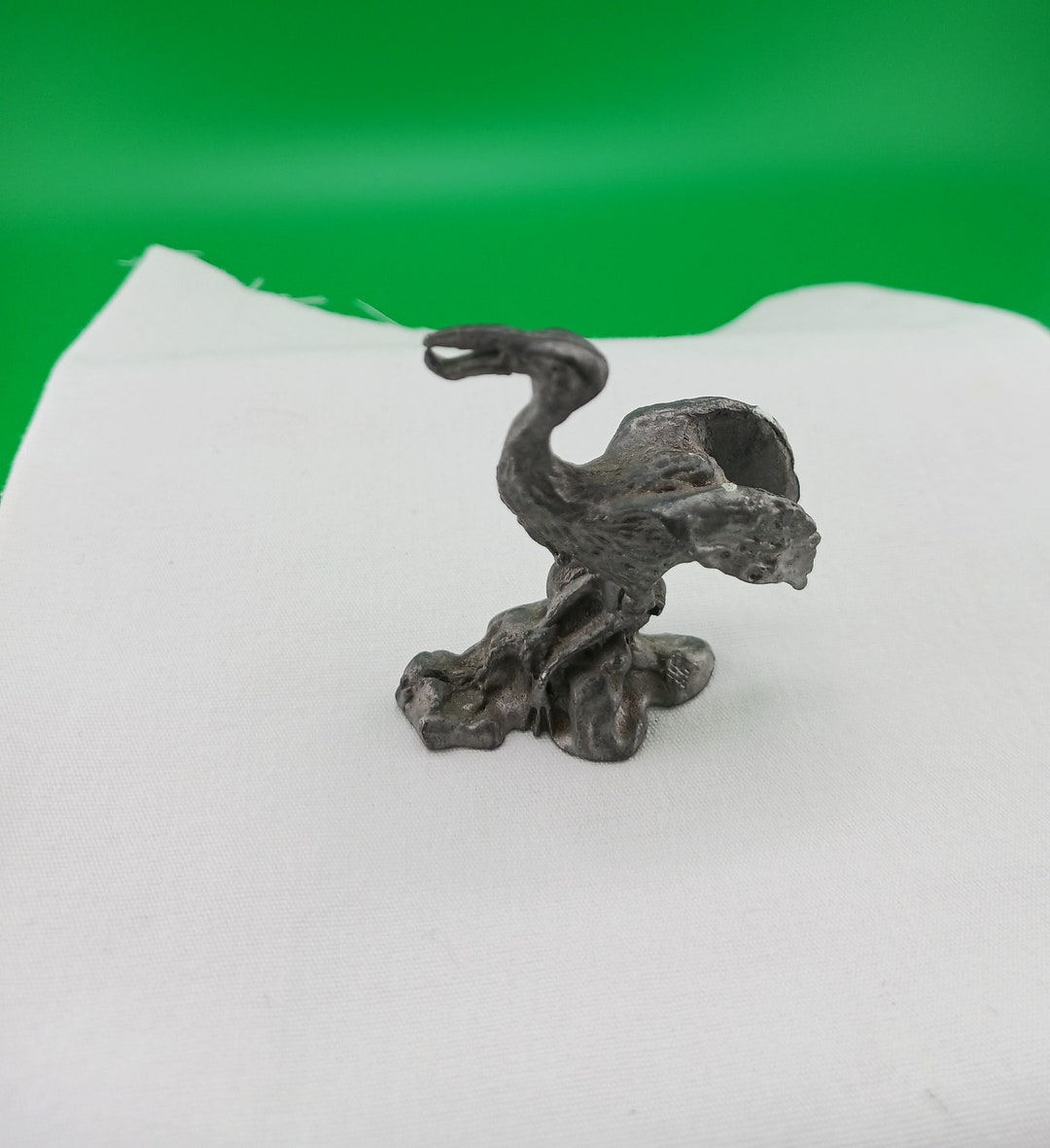 Vintage Medieval Pewter Bird Figurine One of a Kind Small Bird Looks
