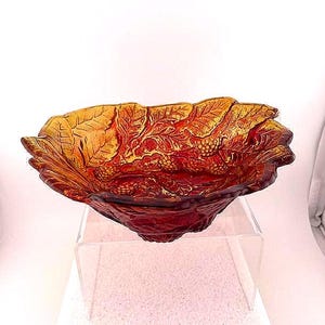 Vintage Fenton Blackberry and Leaf Pattern Decorative Dish - Amber/Ruby Red Color - Carnival Glass