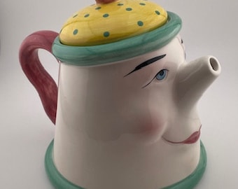 Delightful Vintage Clay Art Ceramic Tea Pot Made in 1993 - Similar to Disney Beauty & The Beast