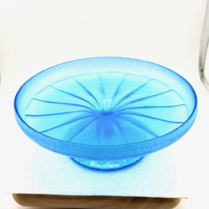Vintage Fenton Stretch Glass Blue Iridescent Cake Stand - Small Cake Stand/Compote