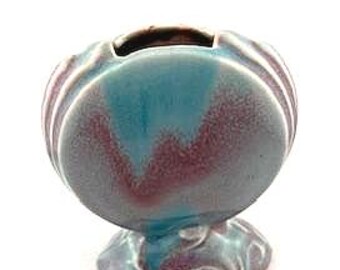 Vintage Art Nouveau Pottery Vase by Kens Pottery - Abstract Vase Blue with Pink/Maroon Tones