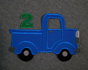 Made to order ~ Blue Truck with Number (You Choose a number) iron on or sew on applique patch
