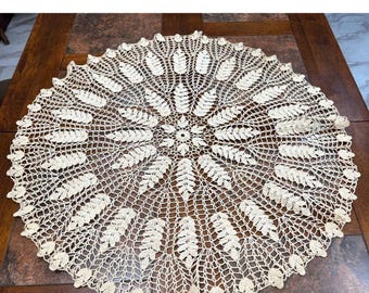 Hand crocheted large doily Off white Round 32" diameter
