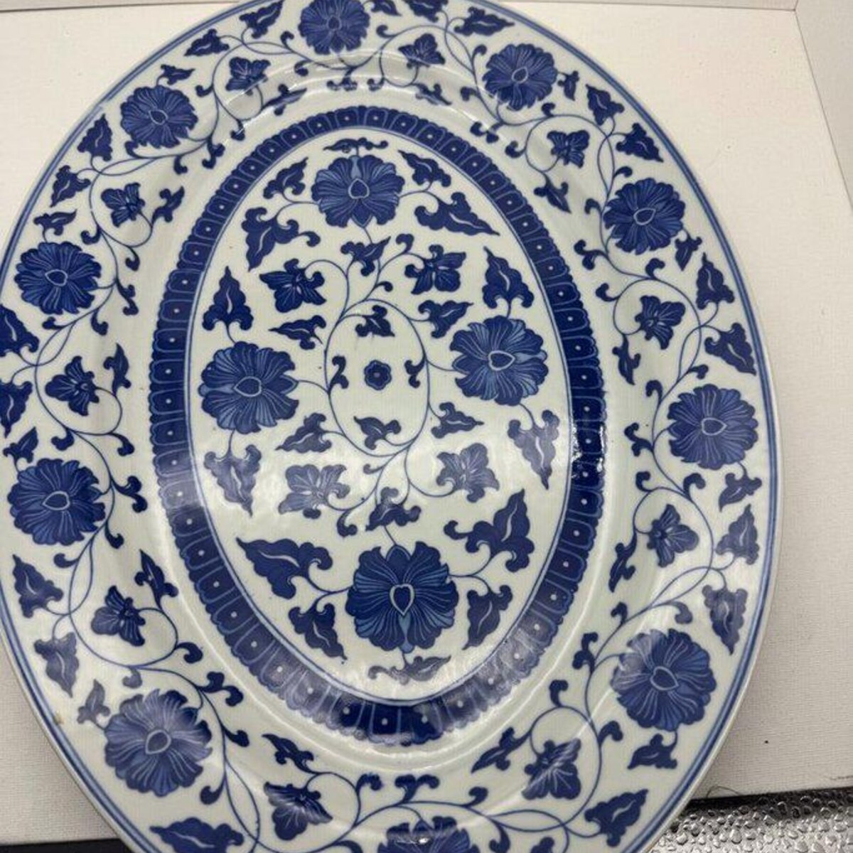 Vintage Chinese Porcelain Cottage Core Blue and White Floral Platter 16" L X 11 1/2" W RARE - Etsy